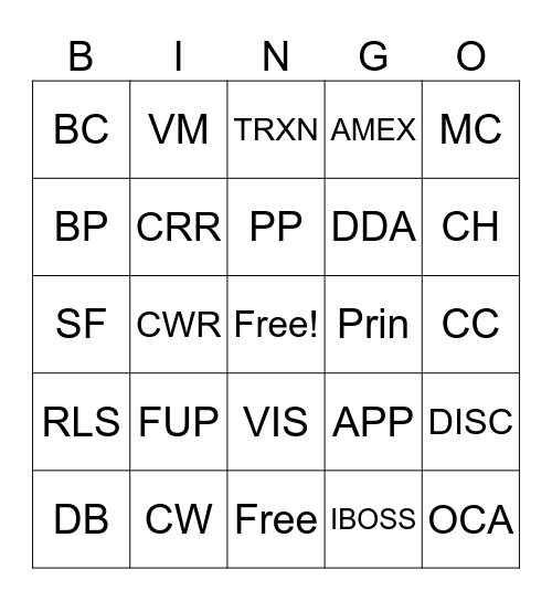 Collections: Acronym Bingo Card