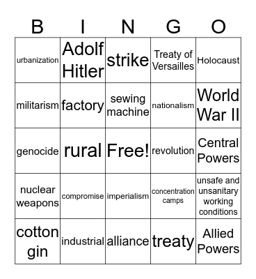 6th Grade Social Studies 6th 6 Weeks Vocabulary Bingo Card