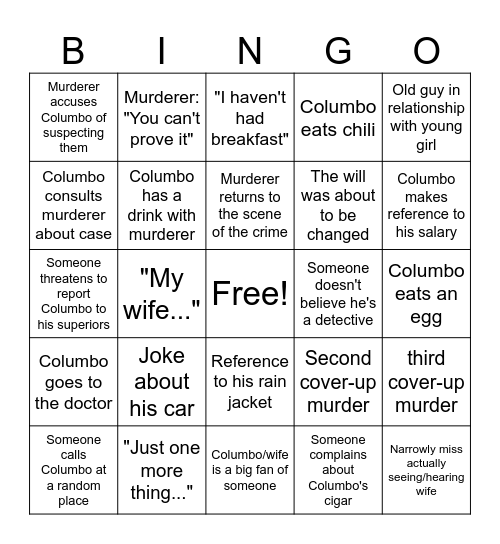 Columbo Bingo Card