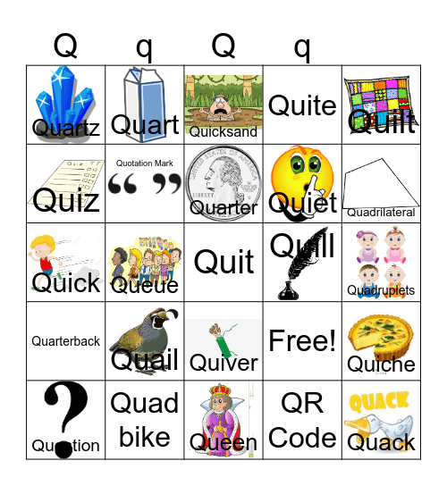 Letter Q Bingo Card