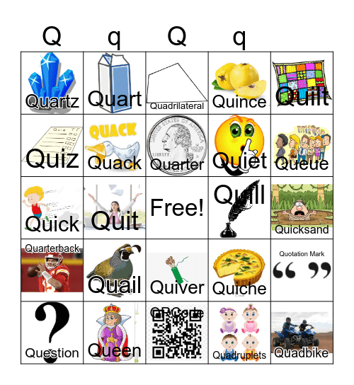 Letter Q Bingo Card