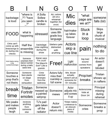 Tech Crew Bingo Card