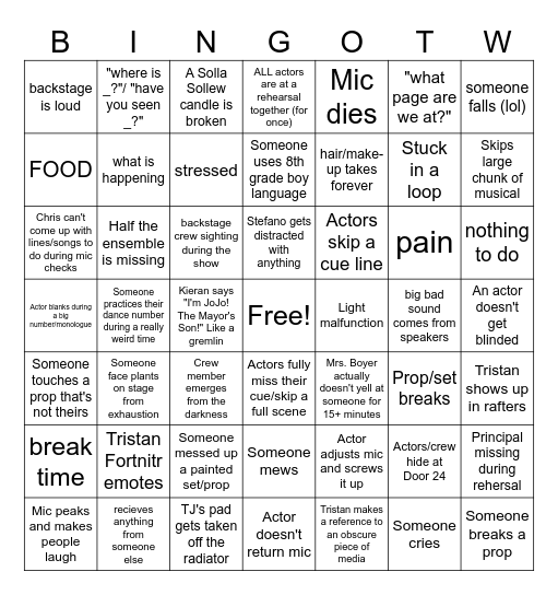 Tech Crew Bingo Card