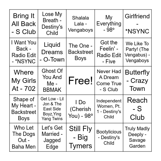 Boybands & Girl Groups: Round 3 Bingo Card