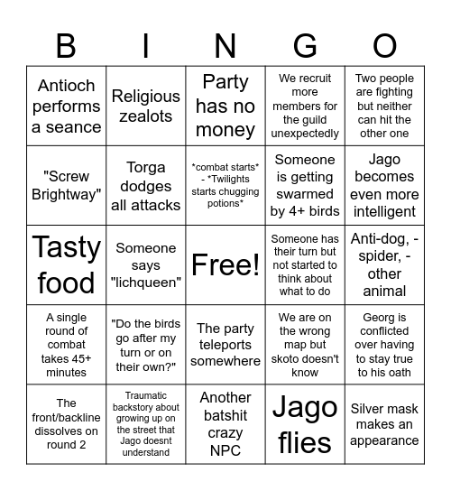 Interregnum Bingo Extravaganza Bingo Card