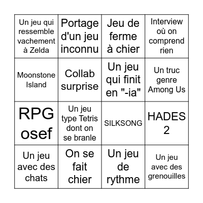 Nintendo Indie AVRIL 2024 Bingo Card