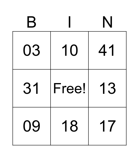 Mega sena Bingo Card