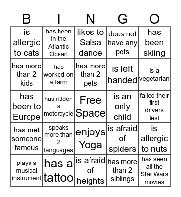 The Force BINGO Card
