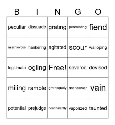 Vocabulary Words Bingo Card