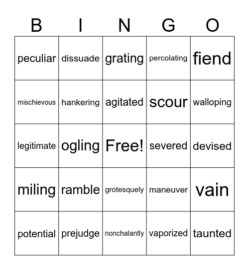 Vocabulary Words Bingo Card