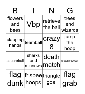 Student Games Bingo Card