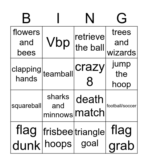 Student Games Bingo Card