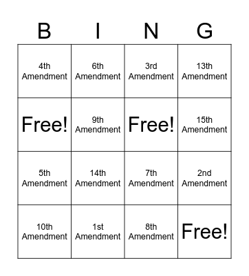 Amendment Bingo Card