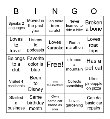 Get to Know DSD Bingo Card