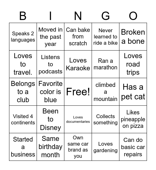 Get to Know DSD Bingo Card