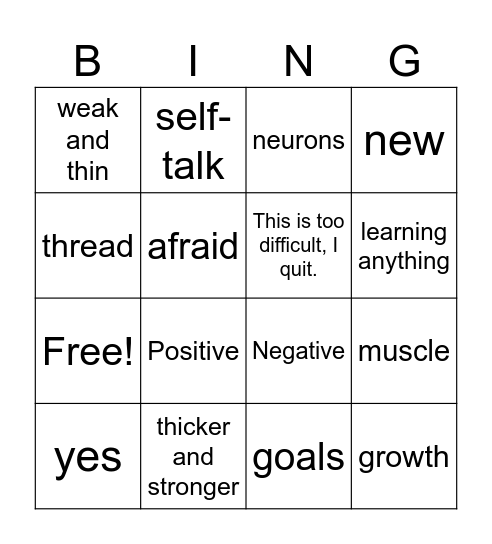 Growth Mindset Bing Bingo Card