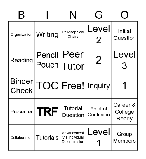 AVID Bingo Card