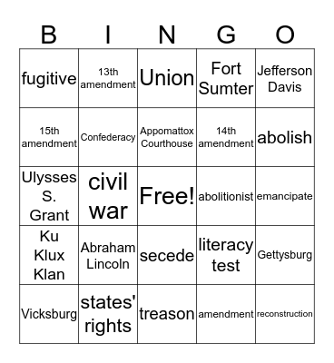 7th Grade Social Studies 6th 6 Weeks Vocabulary Bingo Card