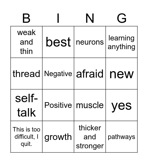 Growth Mindset Bing Bingo Card