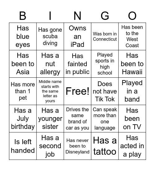 Evergreen Crossings Staff Bingo Card