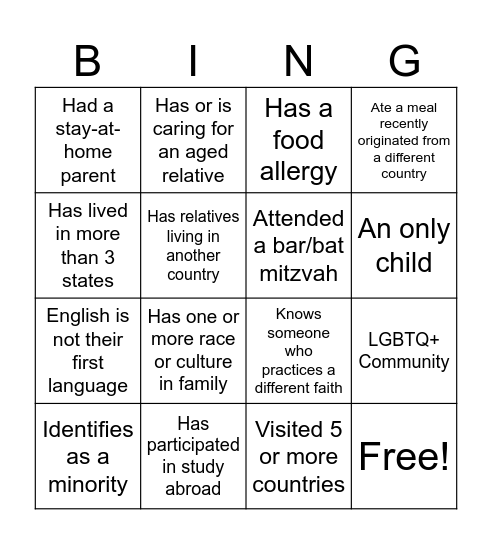 DEIB Bingo Card