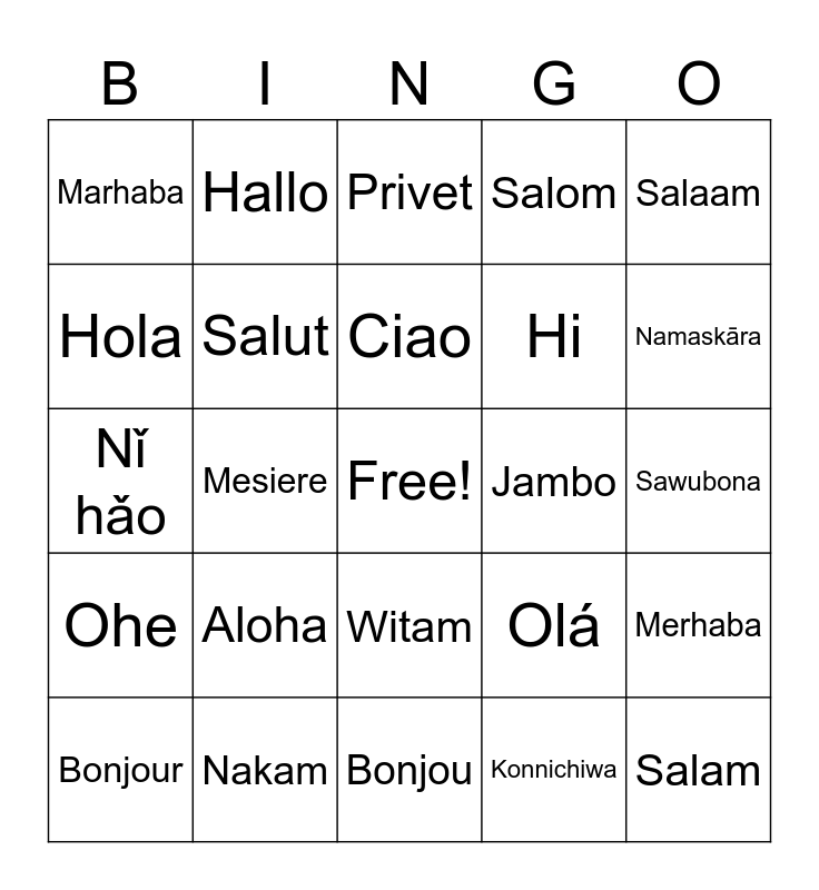 Around The World Bingo Card