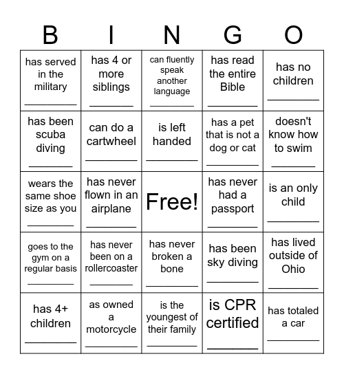 Find someone that... Bingo Card