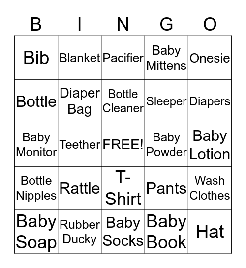 Baby Shower Bongo Bingo Card