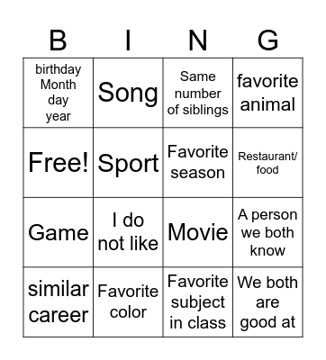 Finding things in common Bingo Card