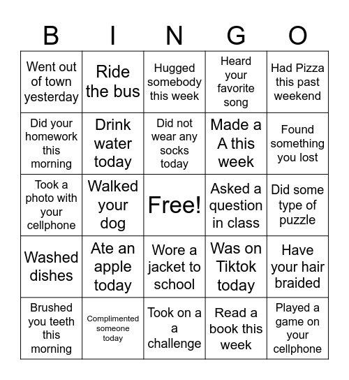 Did You? Bingo Card