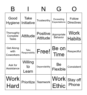 Employer Expectations Bingo Card