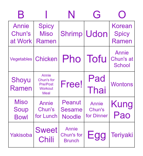 Annie Chun's Bingo Card