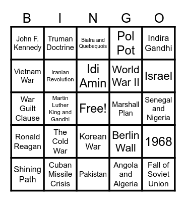 Unit 8 BINGO-The Cold War and Decolonization Bingo Card
