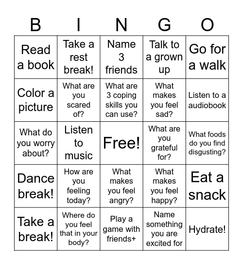 Feelings Bingo Card