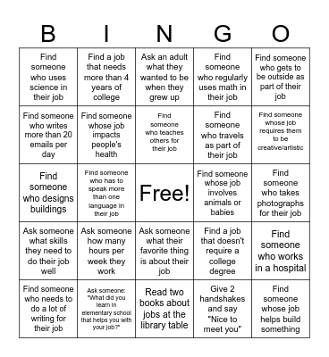 Lawton Career Exploration Bingo Card