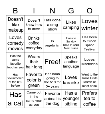 Meal Trans Human Bingo! - Find Someone Who... Bingo Card