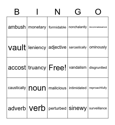 Hoot Vocabulary Bingo Card