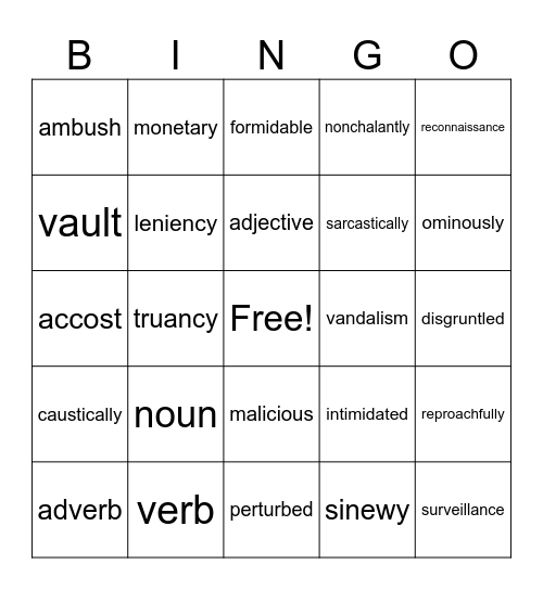 Hoot Vocabulary Bingo Card