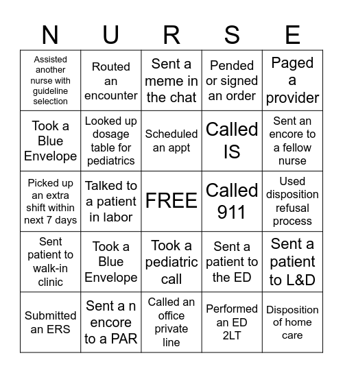 Nurse's Week Bingo Card