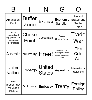 Unit 8 Vocab and Antarctica Bingo Card