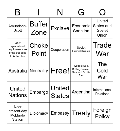 Unit 8 Vocab and Antarctica Bingo Card