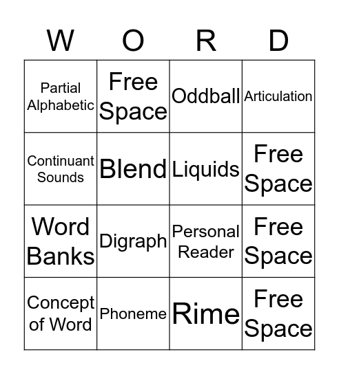 Phonics Bingo Card