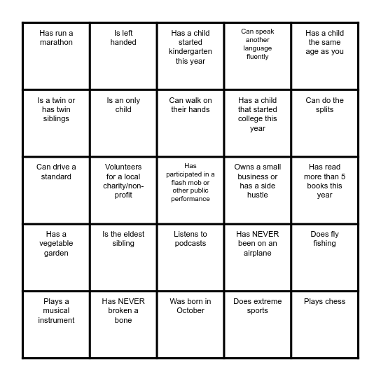 Find Someone in another department who... Bingo Card