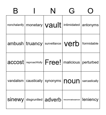 Hoot Vocabulary Bingo Card