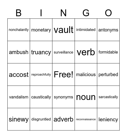 Hoot Vocabulary Bingo Card