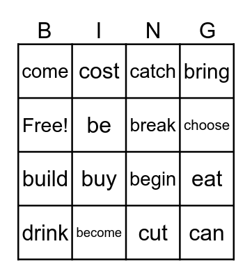 Lang Hub -Irregular verbs Past Simple Bingo Card