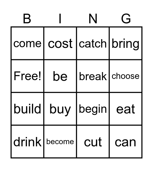 Lang Hub -Irregular verbs Past Simple Bingo Card