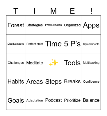 Time Management Bingo Card