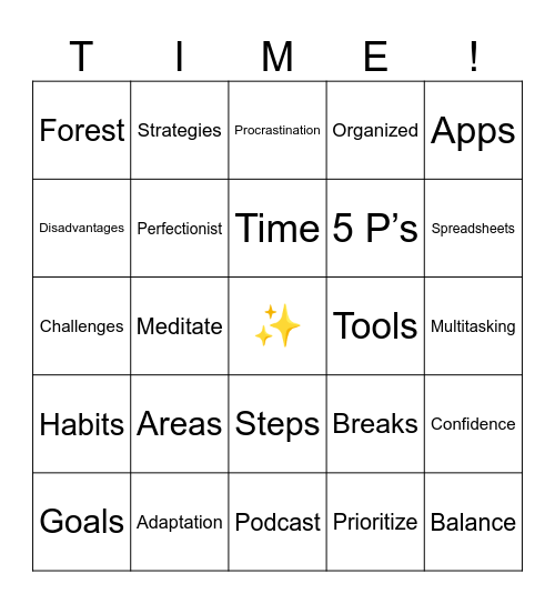 Time Management Bingo Card