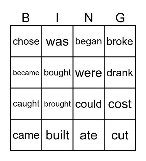 Lang Hub -Irregular Verbs Past Simple Bingo Card